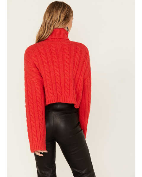 Image #4 - Revel Women's Cable Knit Turtleneck Sweater, Red, hi-res