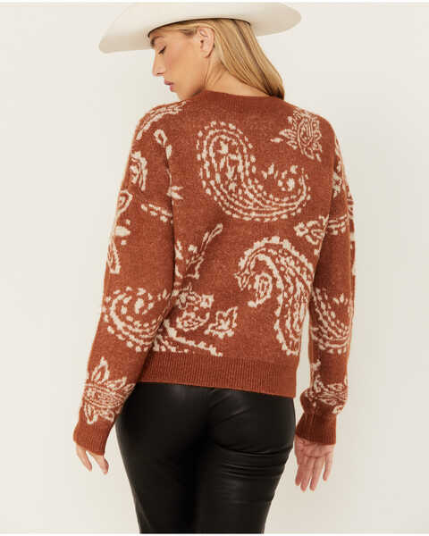 Image #4 - Very J Women's Paisley Print Sweater , Camel, hi-res