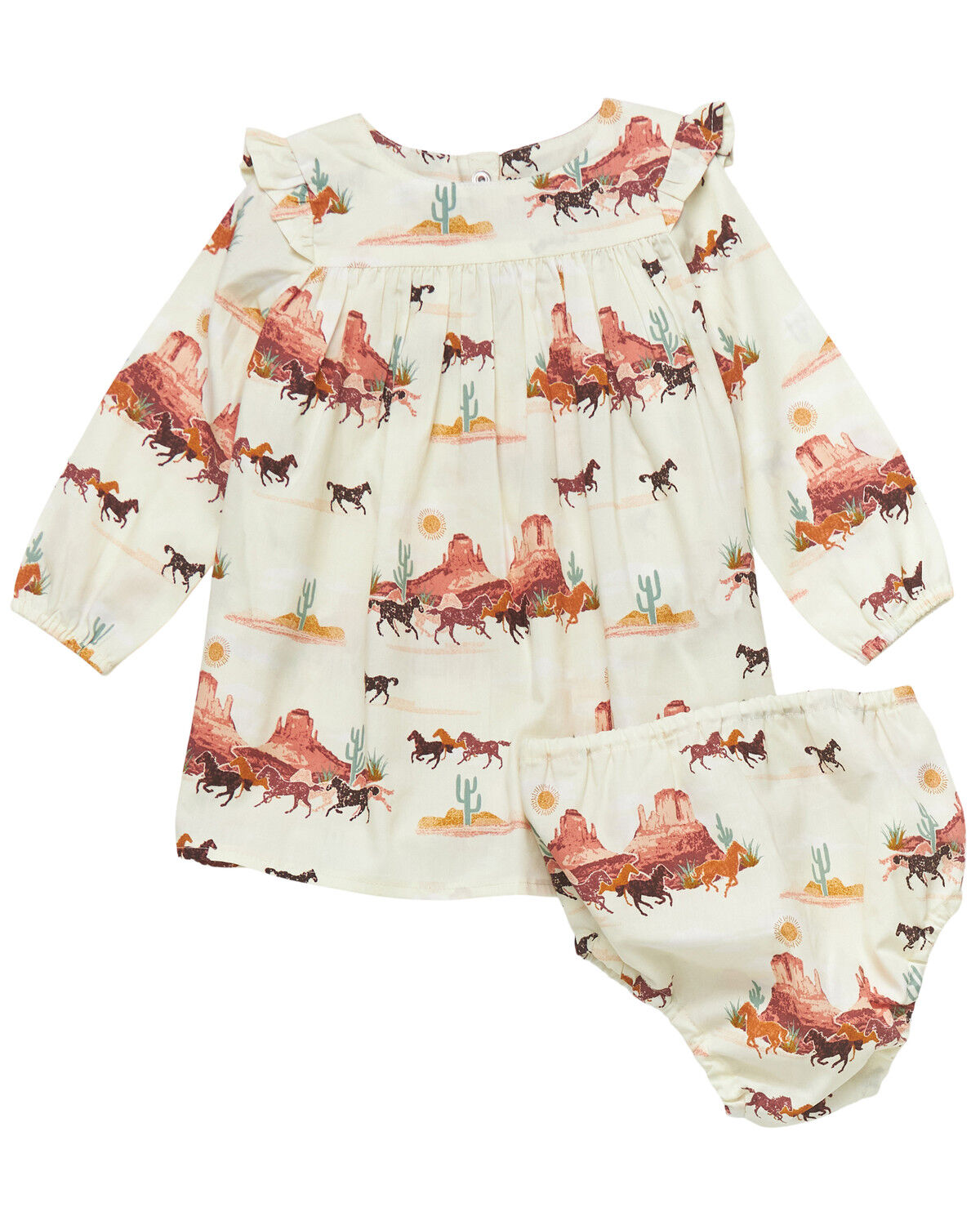 Image #1 - Wrangler Infant Girls' Desert Print Shirt And Diaper Cover - 2 Piece Set, White, hi-res