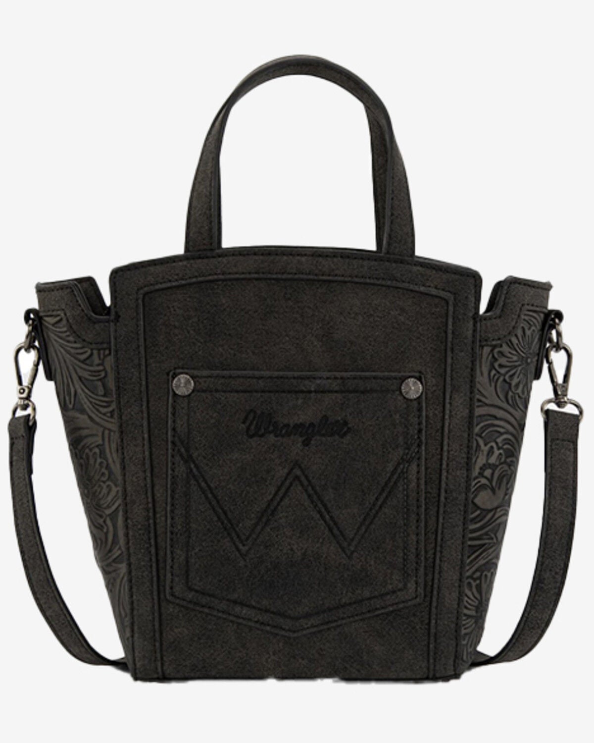 Image #2 - Wrangler Women's Cowhide Embossed Crossbody Tote Bag, Black, hi-res