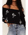 Shyanne Women's Floral Embroidered Off-Shoulder Crop Top, Black, hi-res