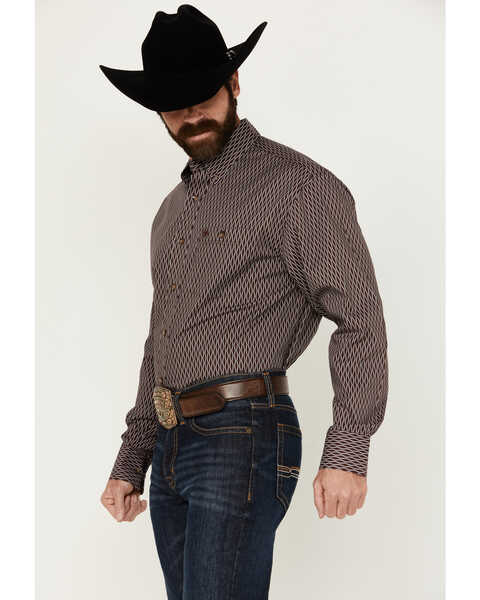 Image #2 - Wrangler Men's Classics Geo Print Long Sleeve Button-Down Western Shirt - Tall , Burgundy, hi-res