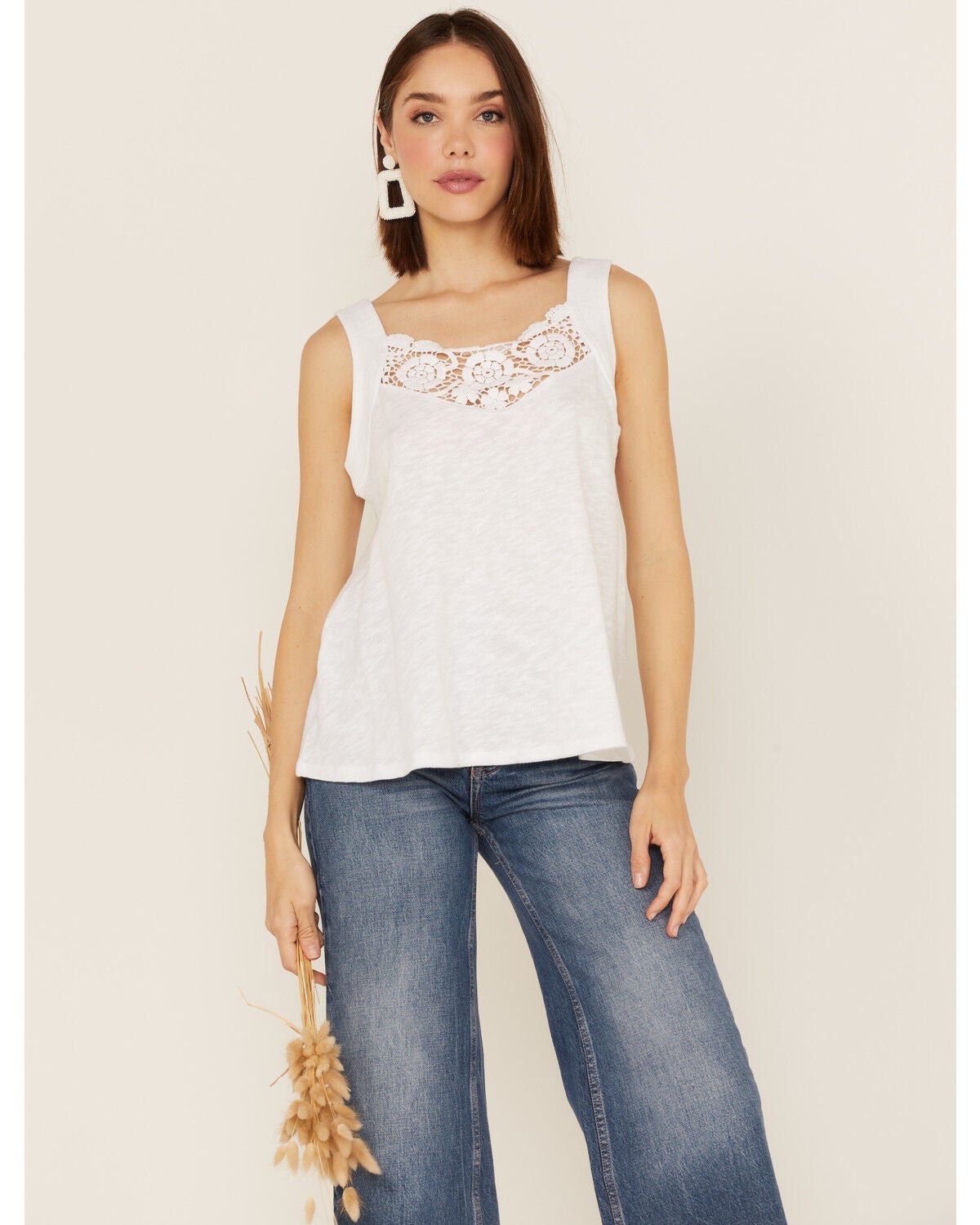 Wrangler Retro Women's Crochet Knit Lace Tank Top, White, hi-res