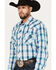 Roper Men's Large Plaid Print Long Sleeve Snap Western Shirt, Blue, hi-res