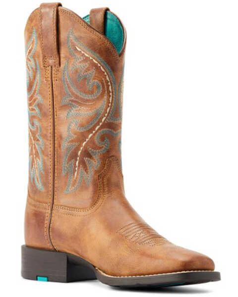 Image #1 - Ariat Women's Round Up Back Zip Western Boots - Broad Square Toe, Brown, hi-res