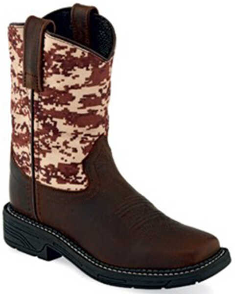 Old West Boys' Camo Western Boots - Broad Square Toe, Camouflage, hi-res