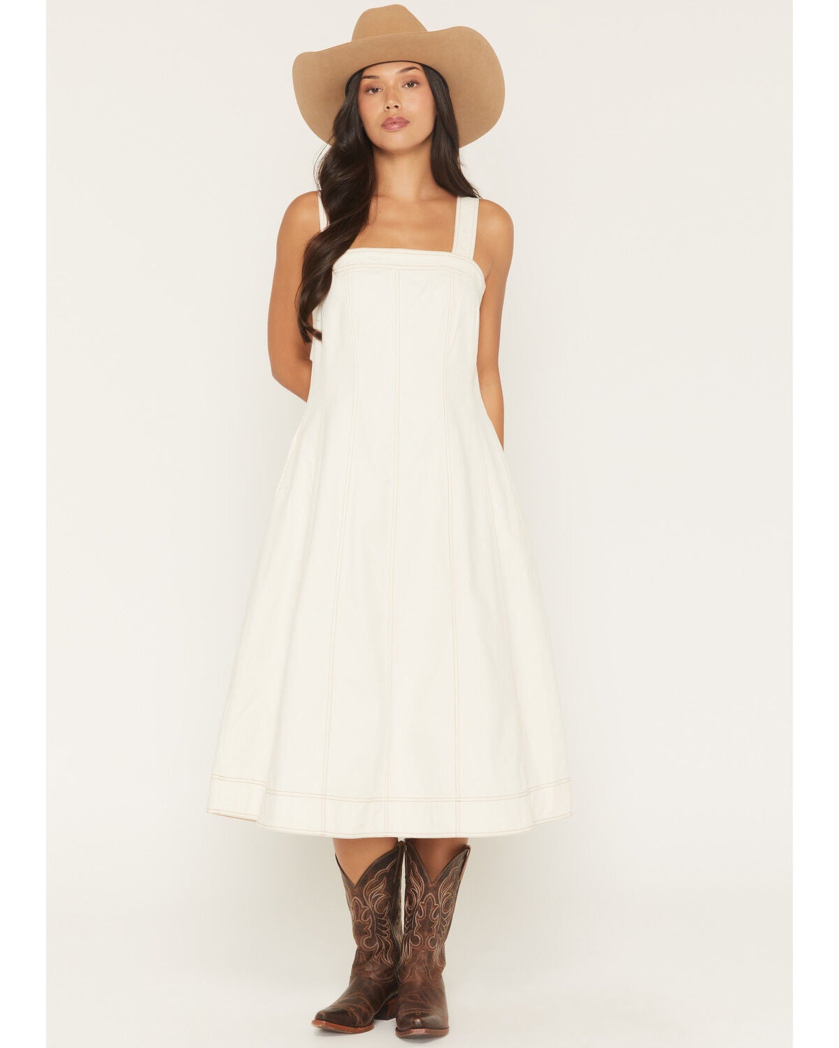 Image #1 - Ariat Women's Valentine Sleeveless Denim Maxi Dress, White, hi-res