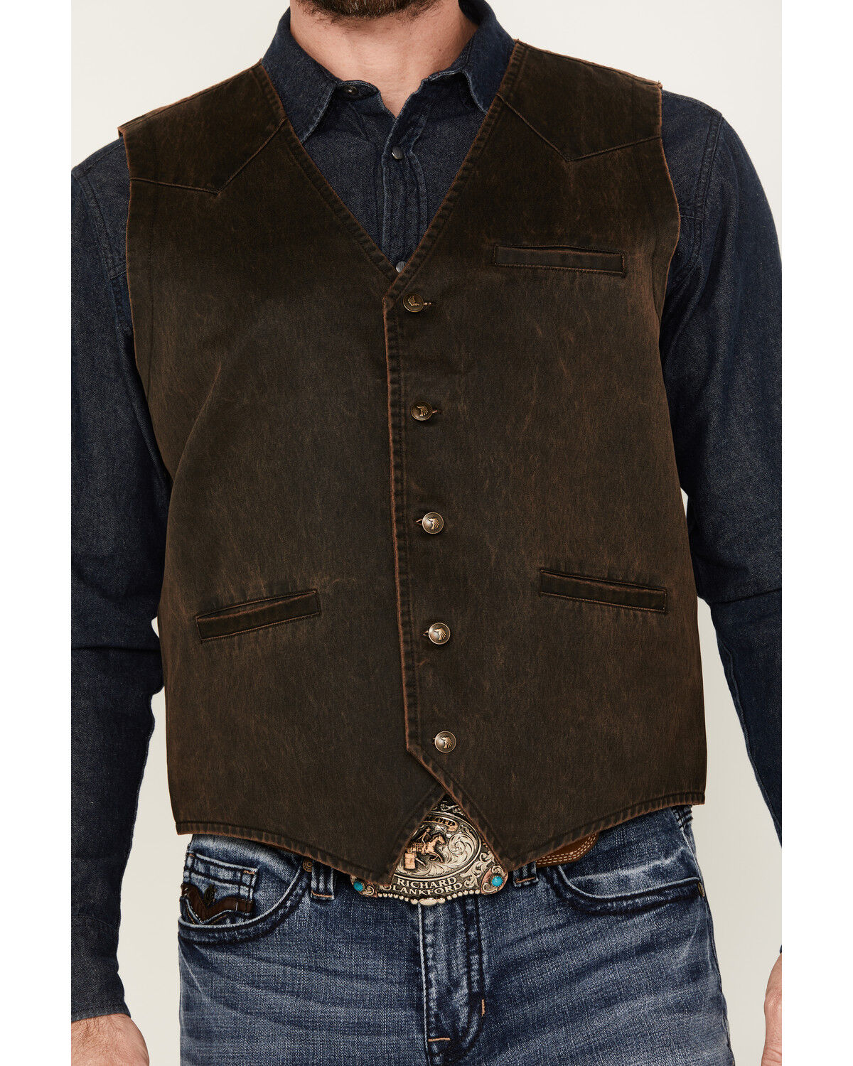 Image #3 - Cody James Men's Pancho Villa Oilskin Button-Front Western Vest, Brown, hi-res
