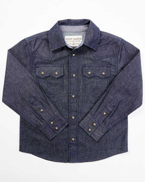 Cody James Toddler Boys' Moving Indigo Denim Long Sleeve Snap Western Shirt , Blue, hi-res
