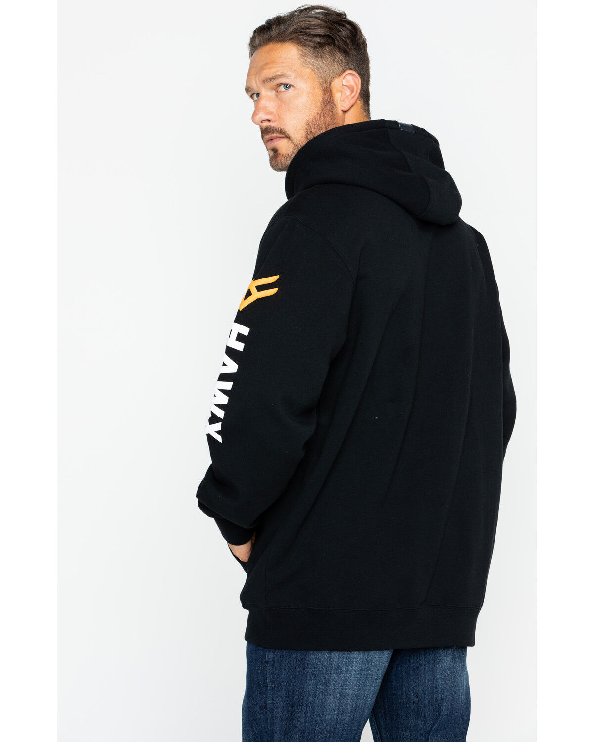Image #2 - Hawx Men's Logo Sleeve Hooded Work Sweatshirt, Black, hi-res