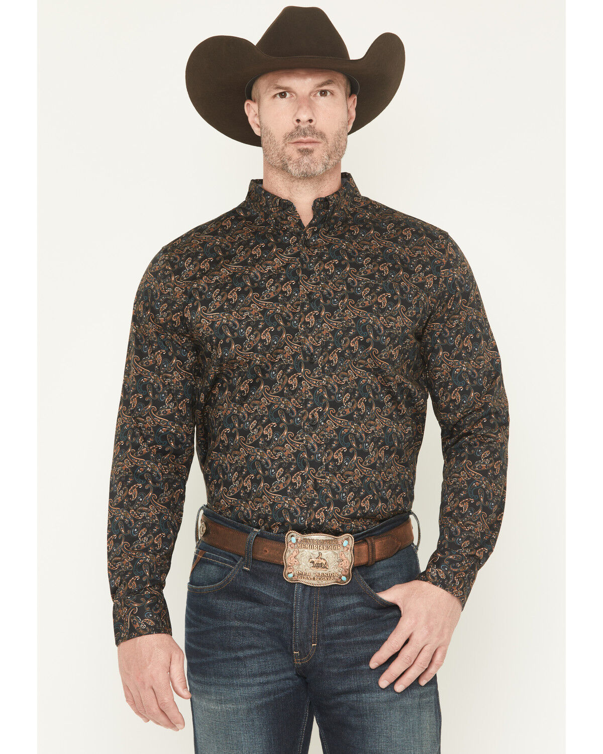 Image #1 - Cody James Men's Cumberland Paisley Print Long Sleeve Button-Down Stretch Western Shirt, Black, hi-res