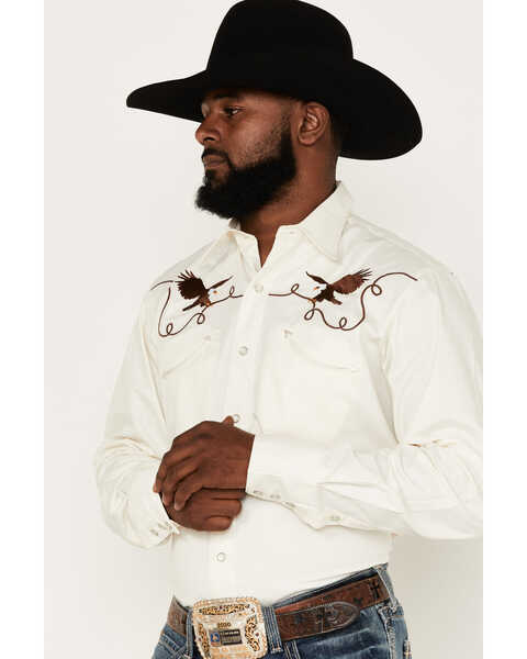 Image #2 - Roper Men's Old West Long Sleeve Pearl Snap Western Shirt, White, hi-res