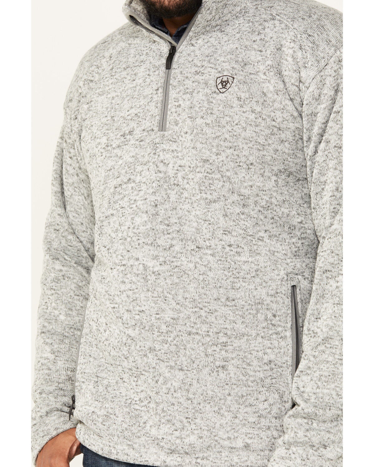 Ariat Men's Caldwell Logo 1/4 Zip Pullover, Light Grey, hi-res
