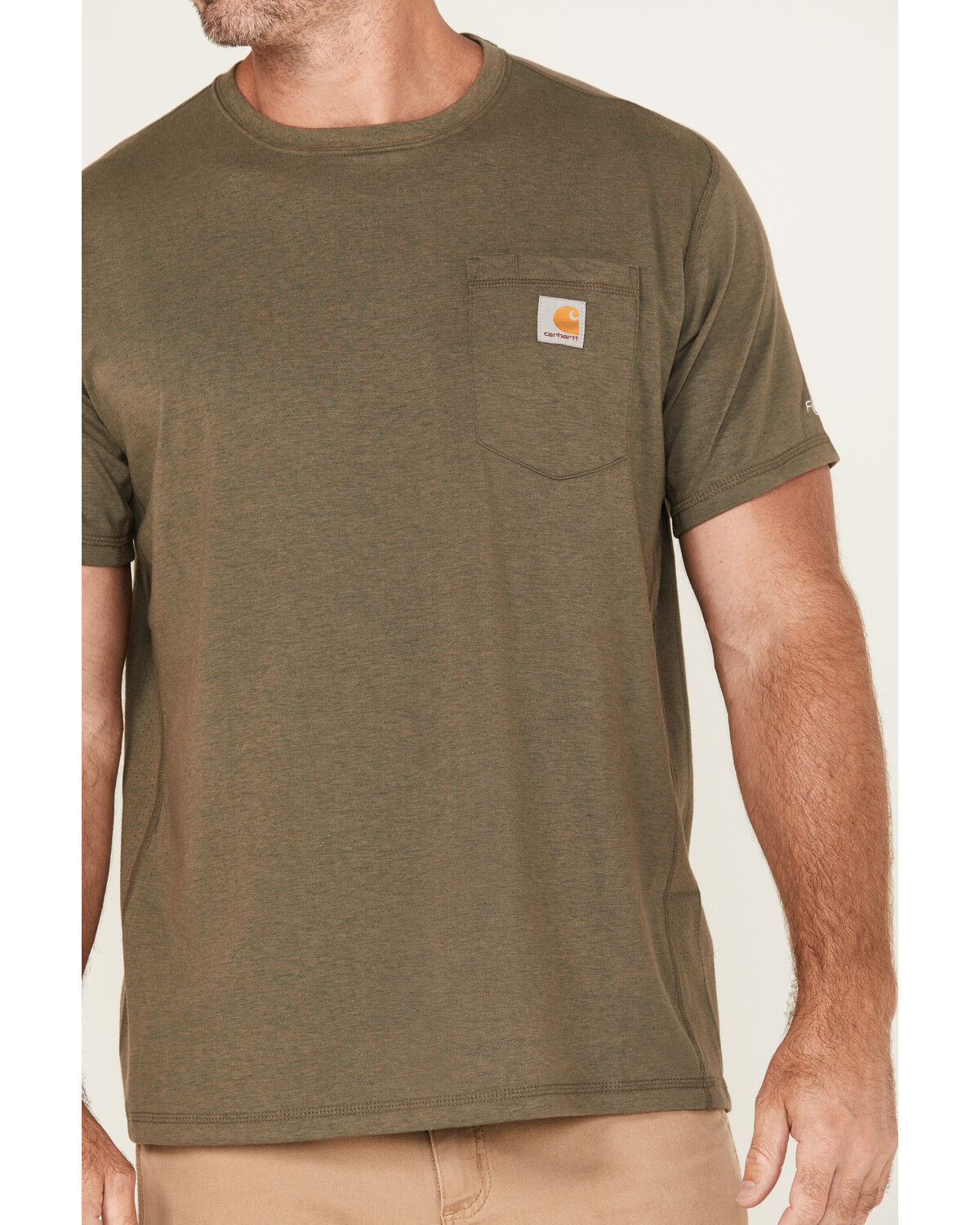 Image #3 - Carhartt Men's Force Relaxed Midweight Logo Pocket Work T-Shirt, Green, hi-res