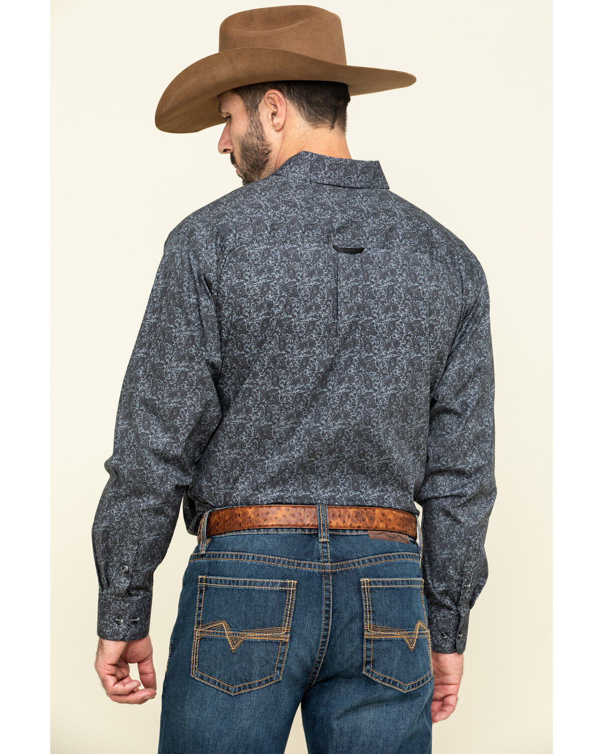 Image #2 - Tuf Cooper Men's Black Stretch Paisley Poplin Print Long Sleeve Western Shirt, Charcoal, hi-res