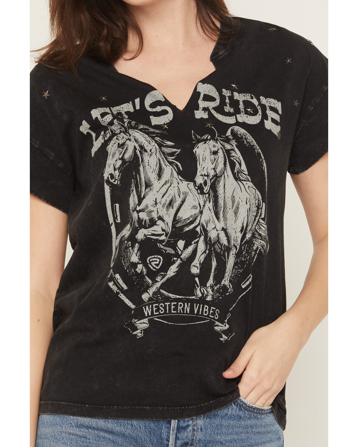 Image #3 - Rock & Roll Denim Women's Let's Ride Short Sleeve Graphic Tee, Black, hi-res