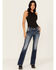 Image #3 - Miss Me Women's Dark Wash Mid Rise Geo Pocket 32" Bootcut Stretch Denim Jeans, Dark Wash, hi-res