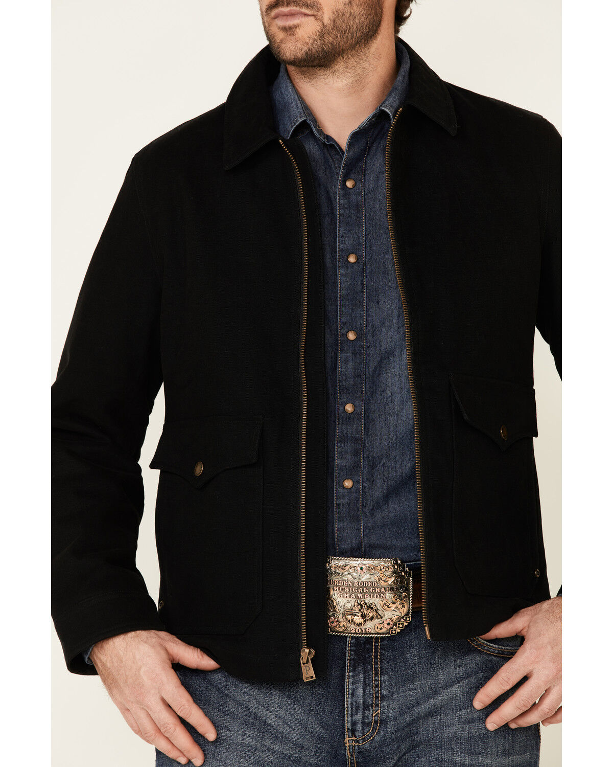 Image #3 - Pendleton Men's Solid Black Canvas Zip-Front Jacket , , hi-res