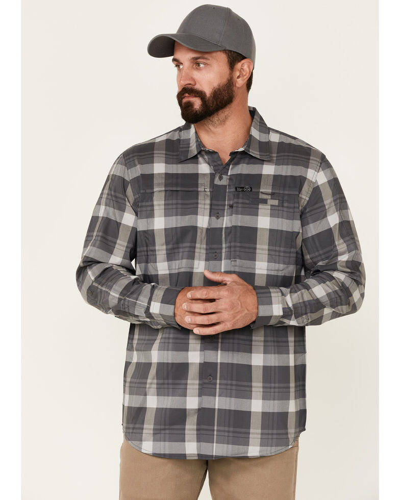 ATG™ by Wrangler Men's All-Terrain Grey Plaid Hike To Fish Long Sleeve Western Shirt , Grey, hi-res