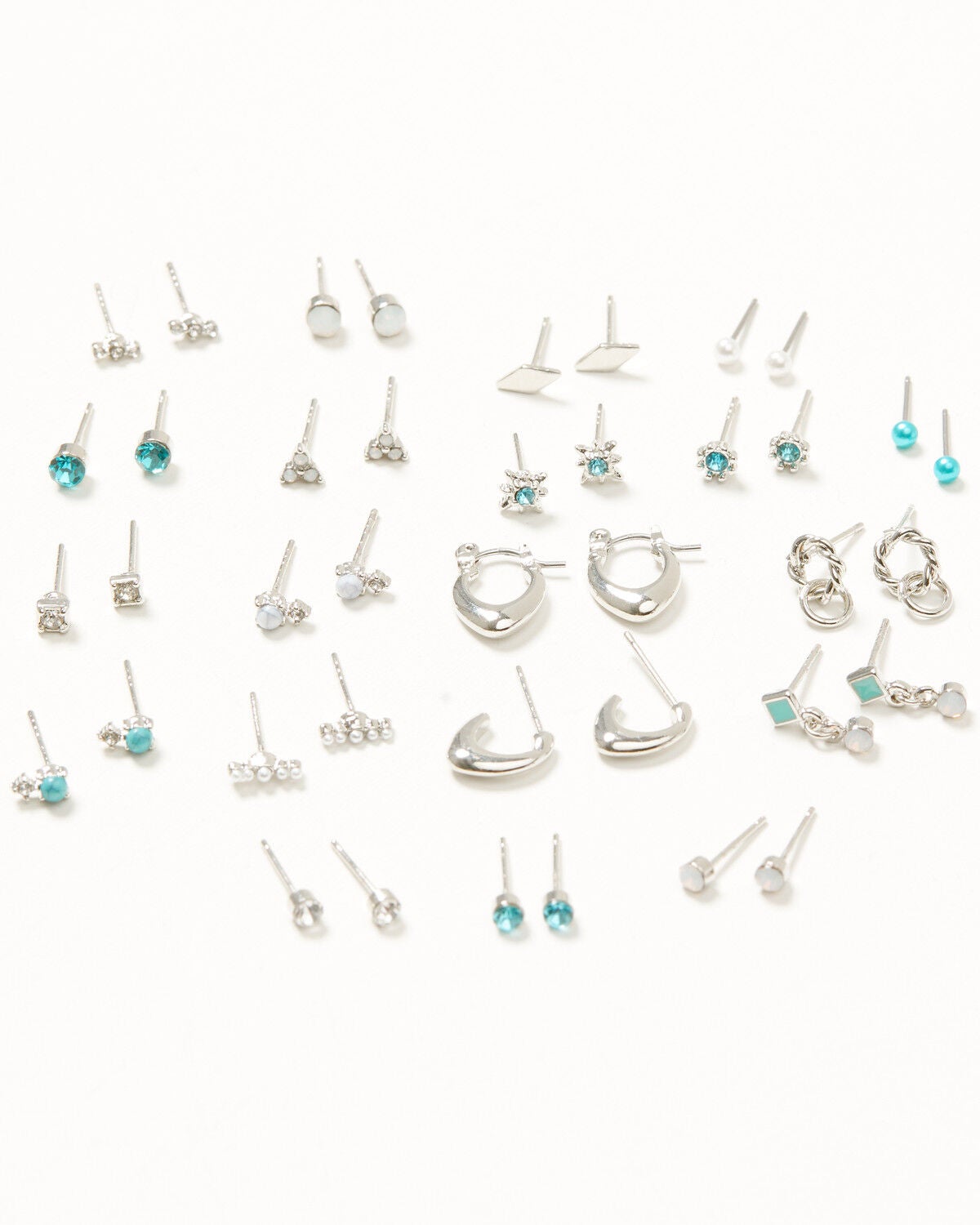 Image #1 - Shyanne Women's Teal Stone Earring Pack - 20 Piece, Silver, hi-res