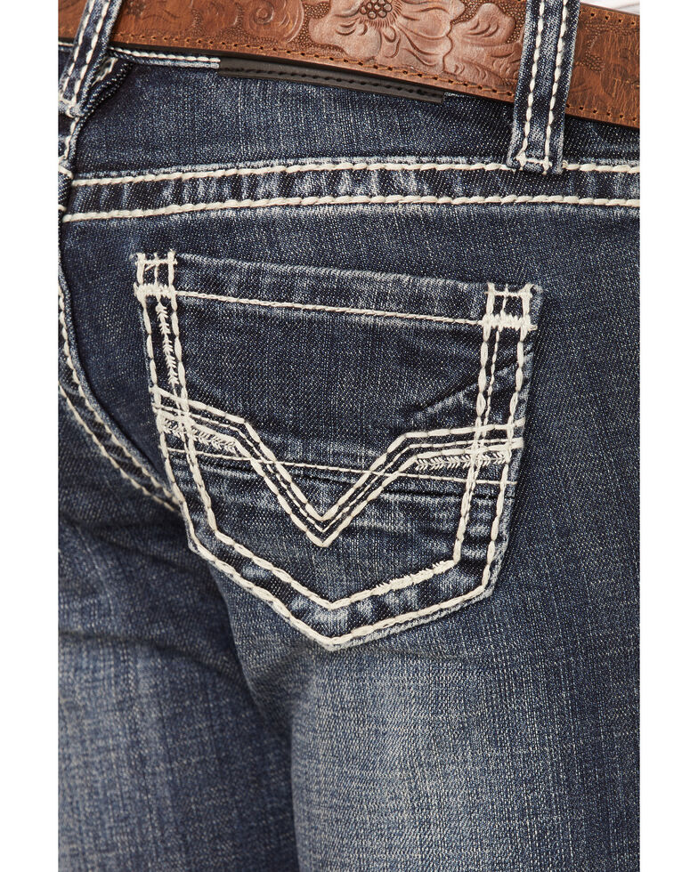 Rock & Roll Denim Girls' Medium Wash V-Pocket Stretch Bootcut Jeans , Blue, hi-res