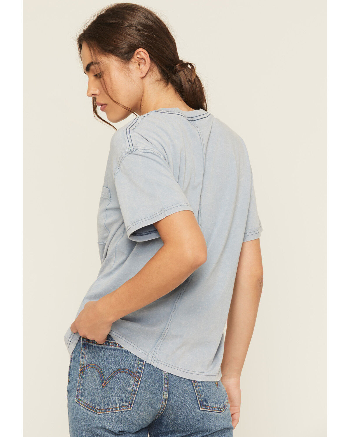 Image #4 - Cleo & Wolf Women's Boyfriend Short Sleeve Pocket Tee, Light Blue, hi-res