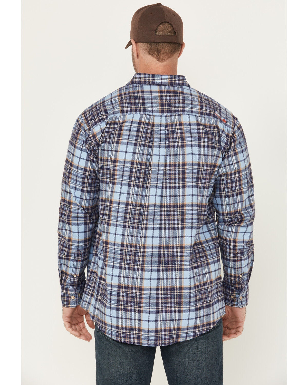 Image #4 - Ariat Men's FR Cienega Plaid Print Long Sleeve Button-Down Work Shirt, Indigo, hi-res