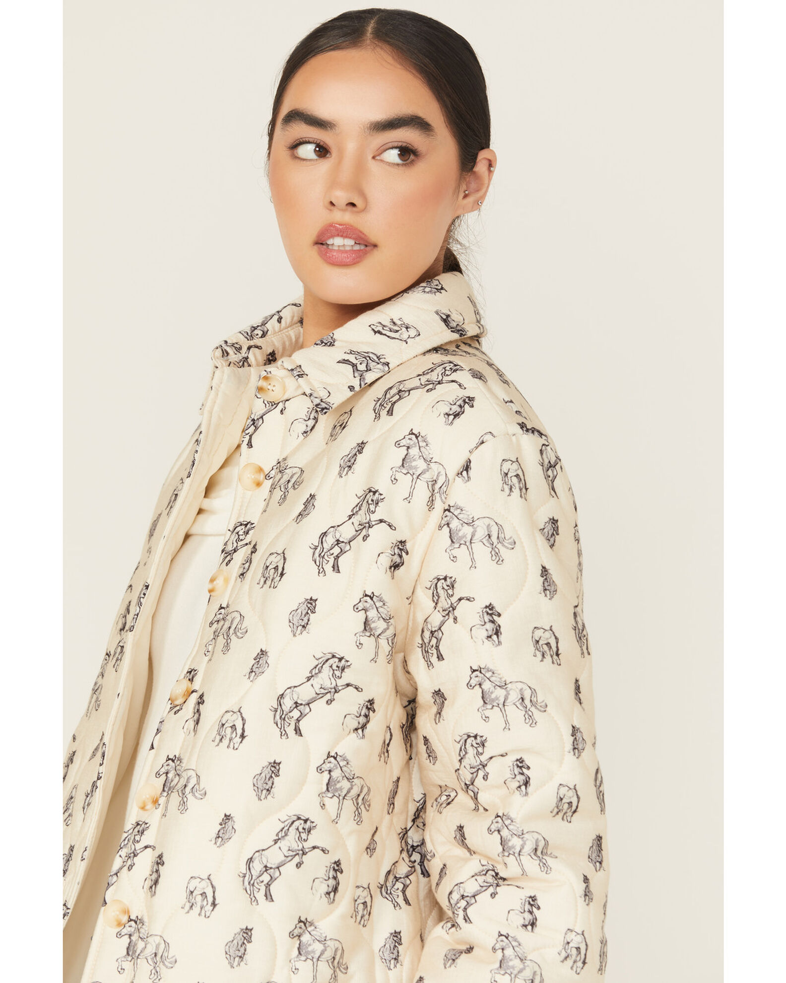 Blue B Women's Quilted Horse Print Button-Down Jacket
