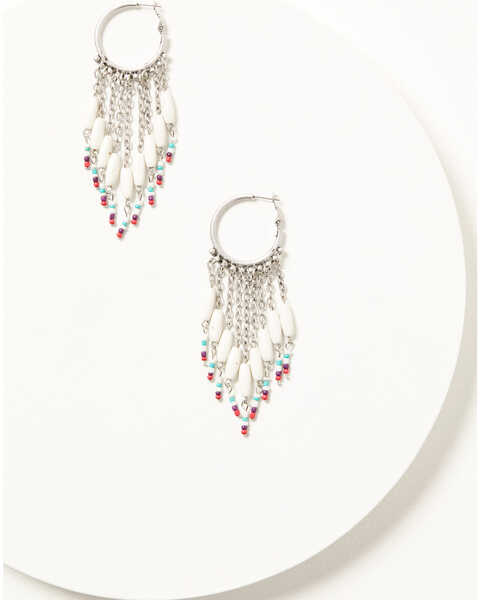Image #1 - Cowgirl Confetti Women's Beaded Fringe Hoop Spice of Life Earrings, Silver, hi-res
