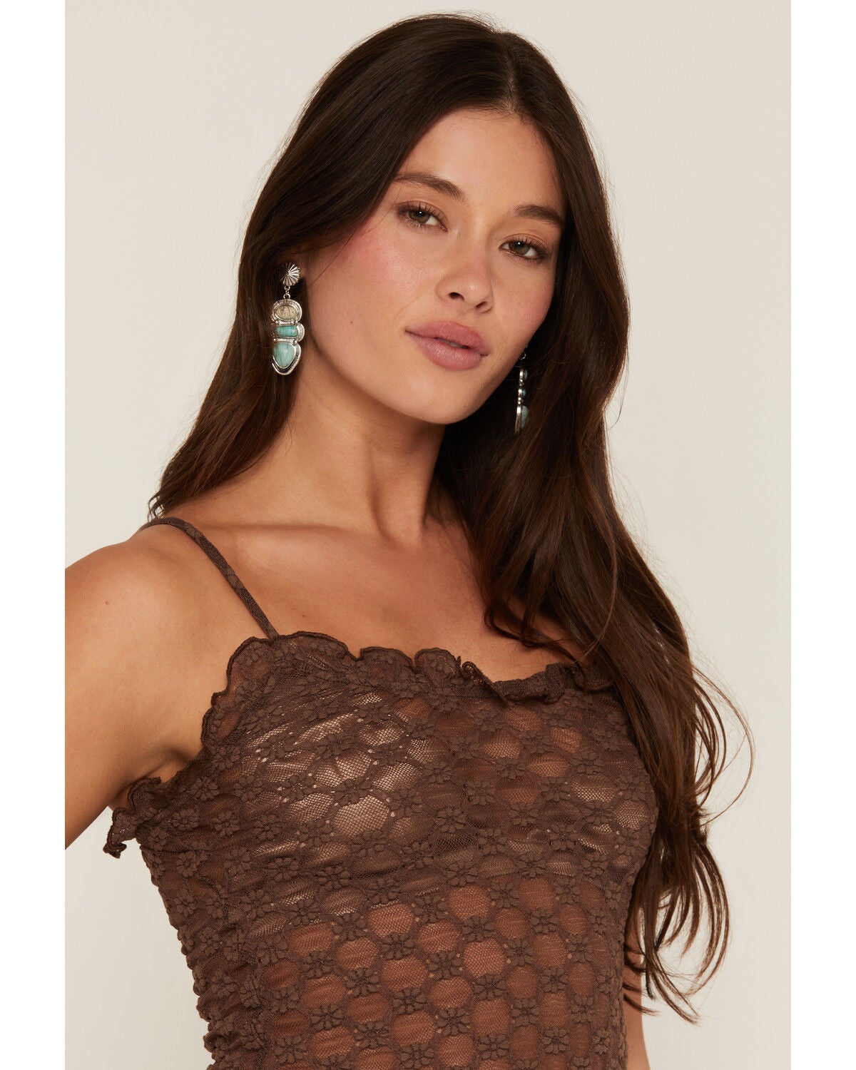 Image #2 - Miss Me Women's Solid Lace Sleeveless Tank Top, Brown, hi-res