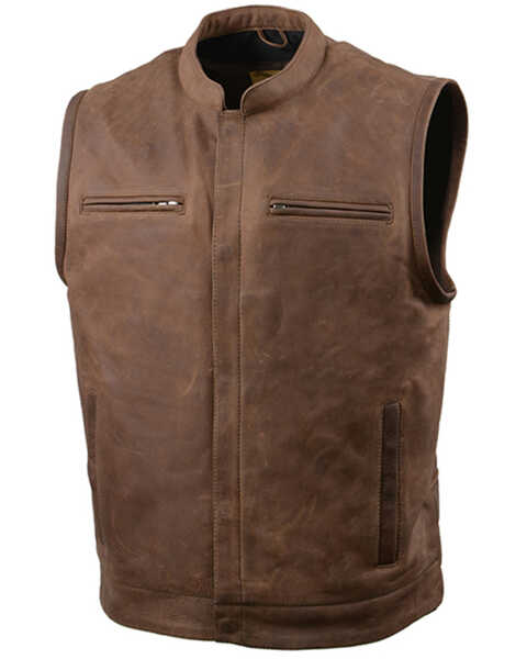Milwaukee Leather Men's Rustler Concealed Carry Vintage Motorcycle Leather Vest - 5X, Brown, hi-res