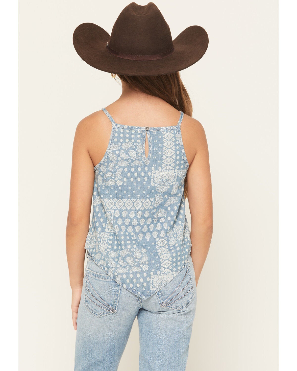Image #4 - Wrangler Girls' Bandana Print Denim Tank, Blue, hi-res