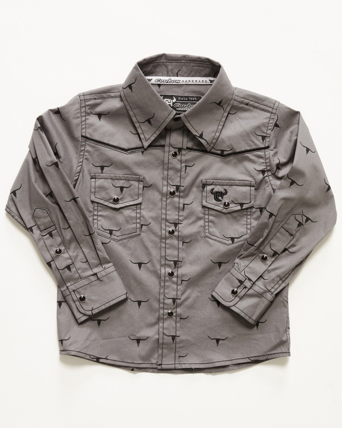 Image #1 - Cowboy Hardware Toddler Boys' Skill Scatter Long Sleeve Snap Stretch Western Shirt, Charcoal, hi-res