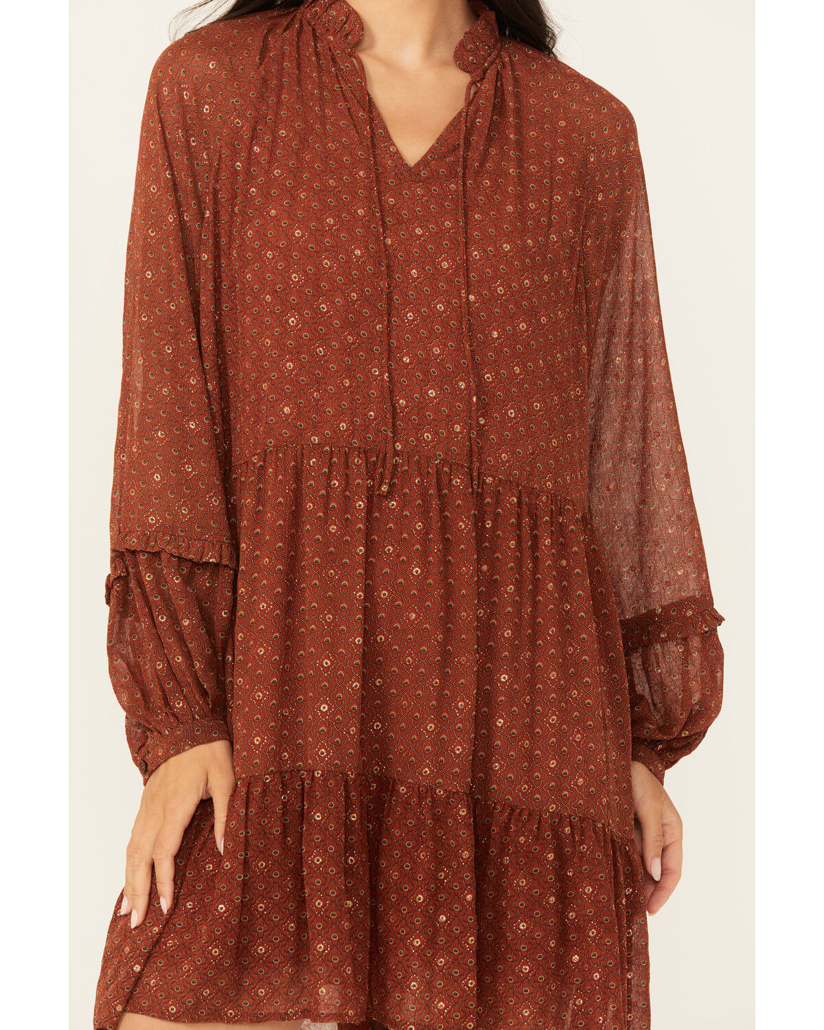 Image #3 - Molly Bracken Women's Long Sleeve Peasant Mini Dress, Rust Copper, hi-res