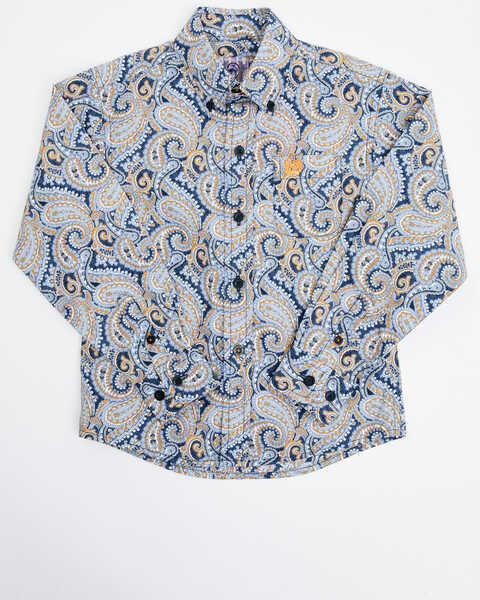 Cinch Toddler Boys' Paisley Print Long Sleeve Button Down Western Shirt, Light Blue, hi-res