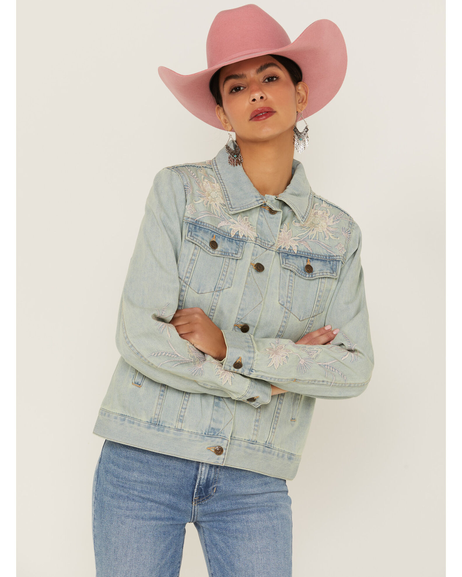 Johnny was embroidered denim jacket clearance