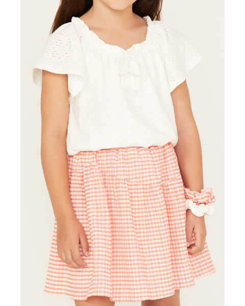 Image #3 - Shyanne Girls' Scrunchie & Eyelet Top & Gingham Print Skirt Set - 4-Piece, , hi-res