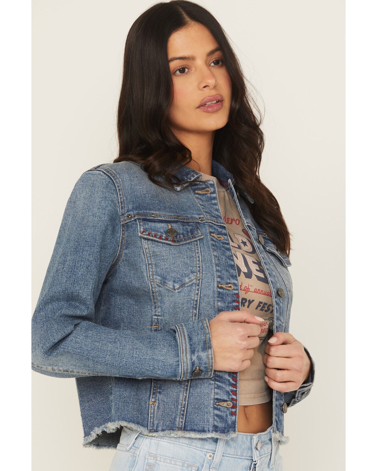 Image #2 - Shyanne Women's Ellis Americana Cropped Trucker Jacket, Medium Wash, hi-res
