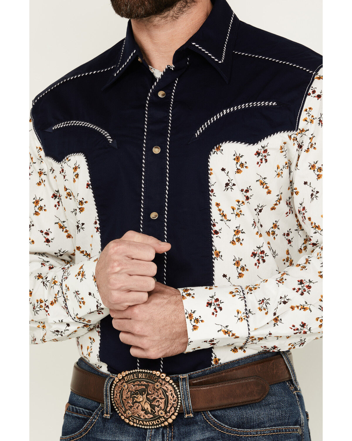Image #3 - Wrangler Men's Rodeo Ben Color Block Floral Print Long Sleeve Pearl Snap Western Shirt, Multi, hi-res