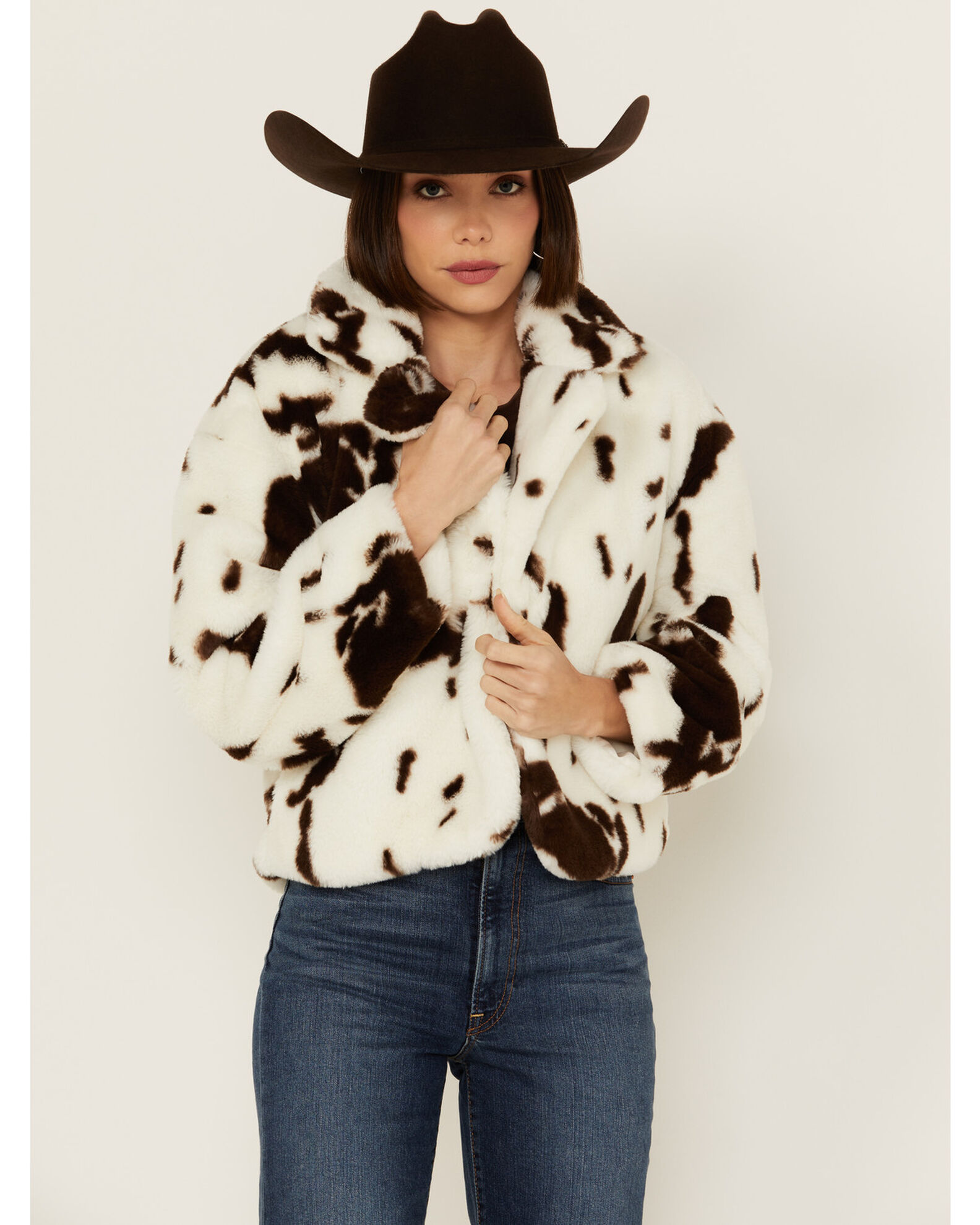Ashley Women's Cow Print Faux Fur Jacket | Sheplers