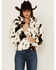 Image #1 - Ashley Women's Cow Print Faux Fur Jacket , White, hi-res