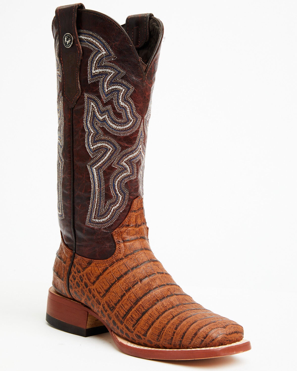 Tanner Mark Women's Exotic Caiman Western Boots - Broad Square Toe, Blue, hi-res