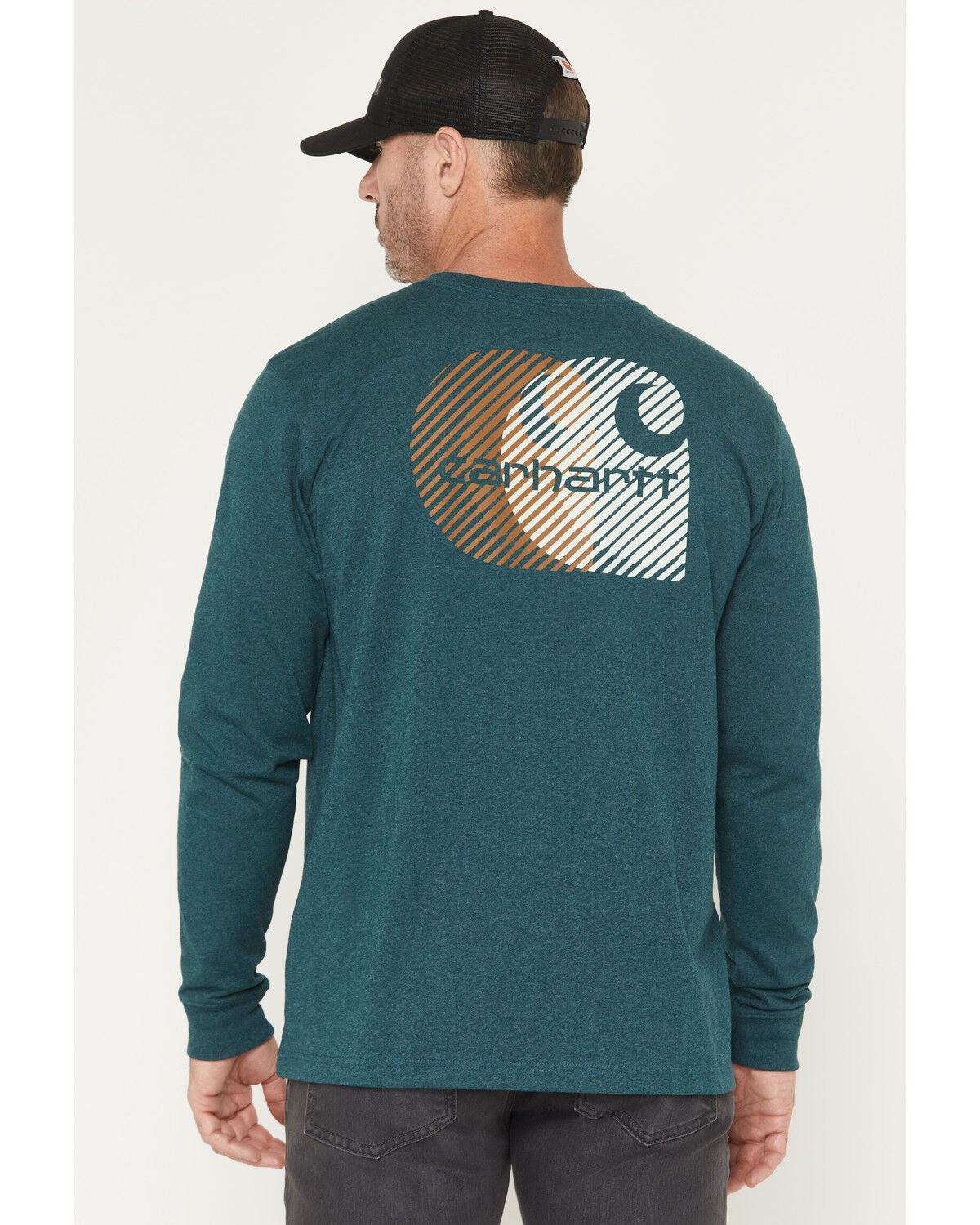 Carhartt Men's Relaxed Fit Heavyweight Long Sleeve Pocket Graphic Work Shirt, Green, hi-res