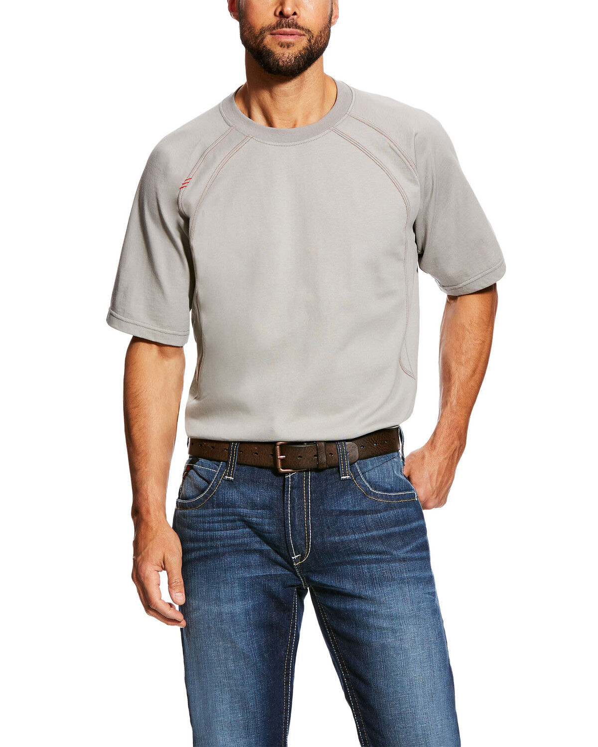 Image #1 - Ariat Men's FR Short Sleeve Crew Work Shirt - Tall, Grey, hi-res