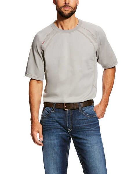 Image #1 - Ariat Men's FR Short Sleeve Crew Work Shirt - Tall , Grey, hi-res