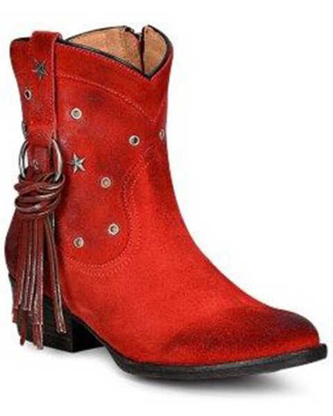 Corral Women's Fringe Harness & Star Studded Booties - Round Toe, Red, hi-res