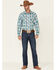 Roper Men's Juniper Dobby Large Plaid Long Sleeve Pearl Snap Western Shirt , Blue, hi-res