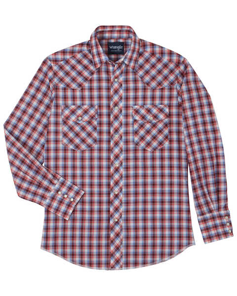Image #4 - Wrangler Men's Assorted Stripe or Plaid Classic Long Sleeve Pearl Snap Western Shirt, Plaid, hi-res
