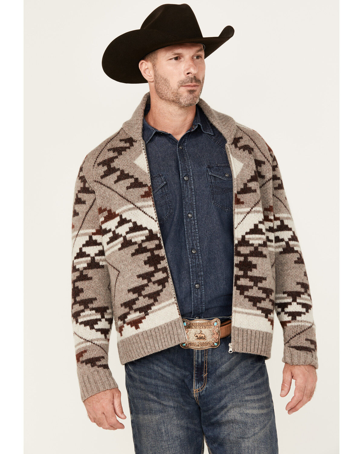 Image #1 - Cody James Men's Carson Southwestern Full Zip Chunky Sweater, Tan, hi-res