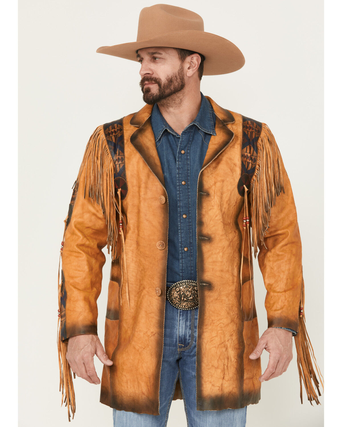 Image #1 - Kobler Men's Chinle Leather Long Fringe Jacket, Beige, hi-res
